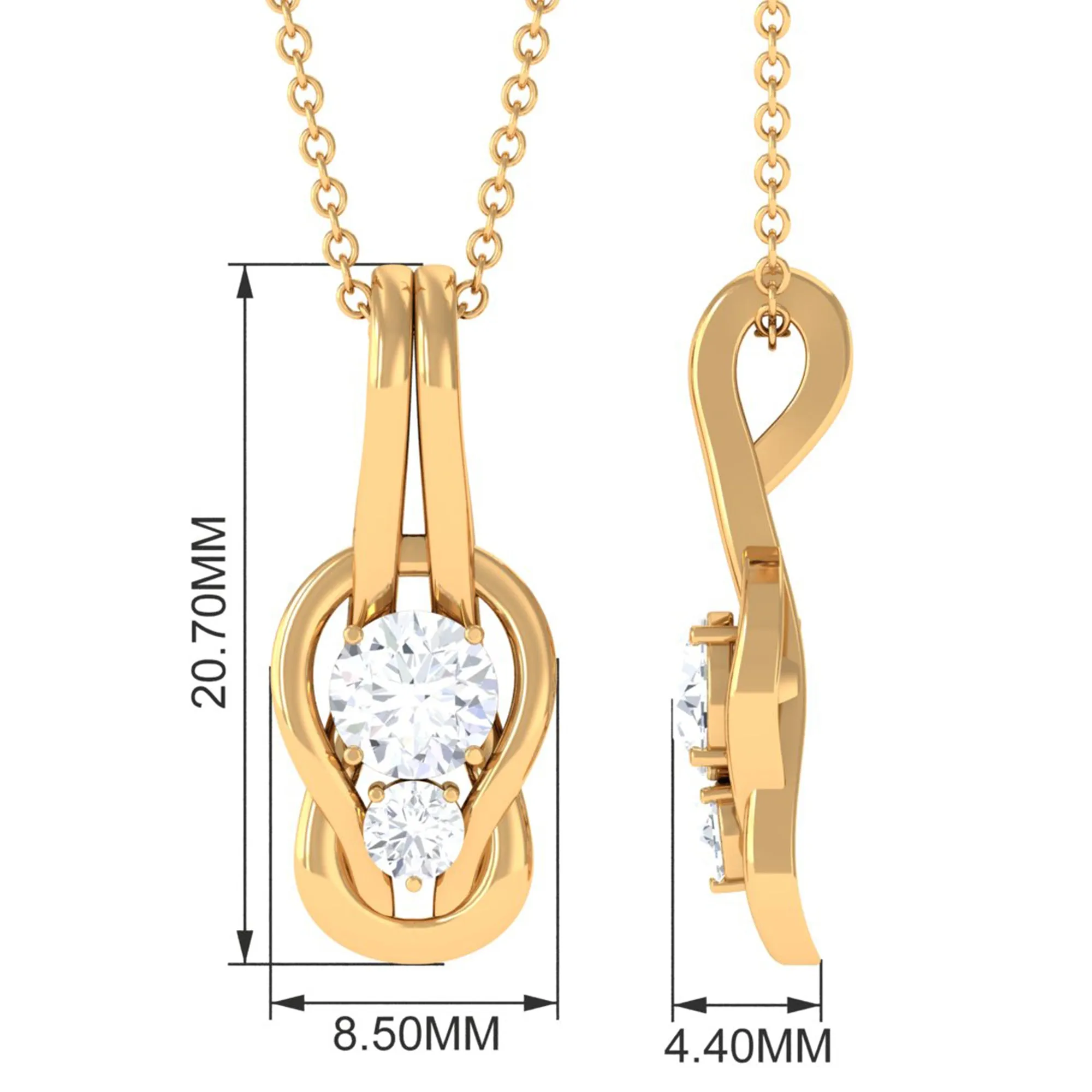 3/4 CT Two Stone Moissanite Infinity Knot Promise Pendant Necklace