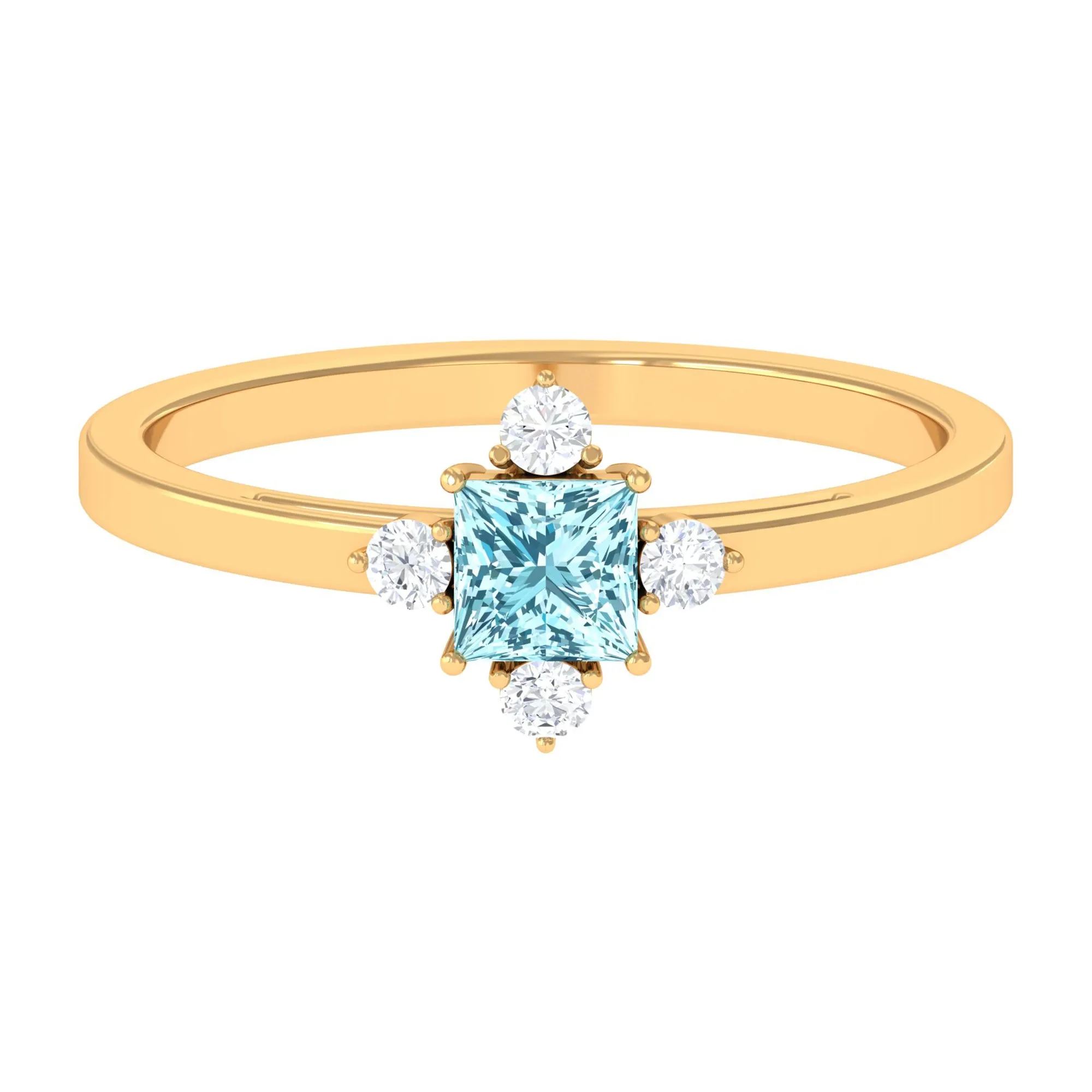 Princess Aquamarine Solitaire Promise Ring with Diamond