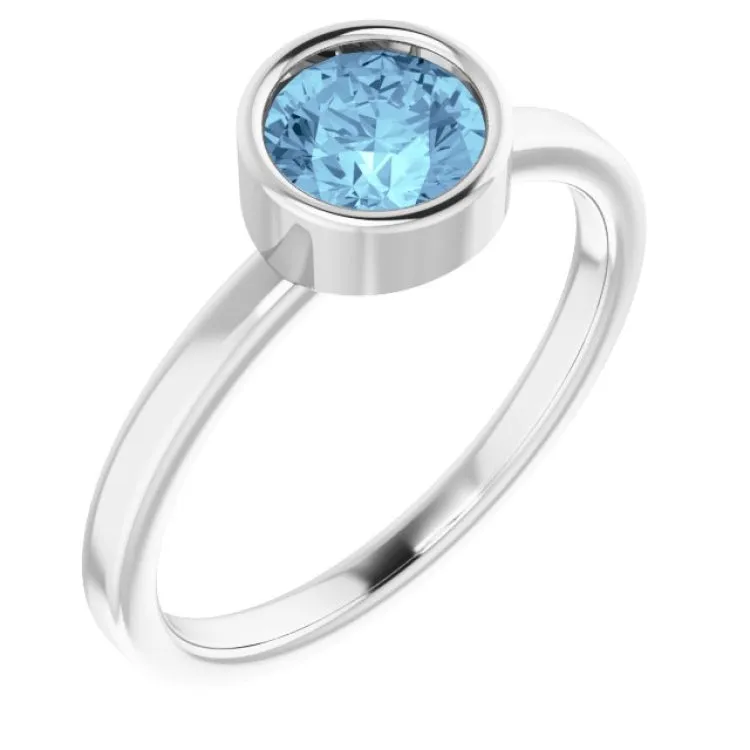 Rhodium-Plated Sterling Silver 6 mm Imitation Aquamarine Ring